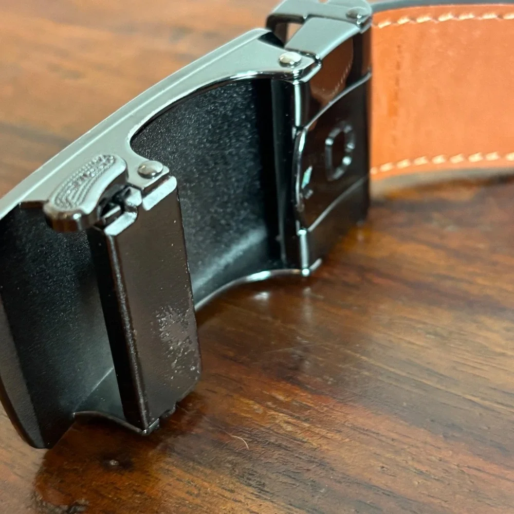 Chaoren Mens‎ Ratchet Belt Black Carbon Fiber Pattern Automatic Buckle Leather